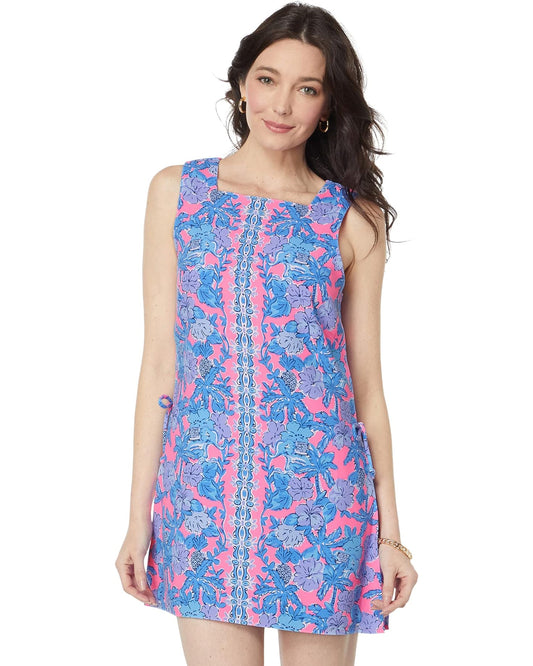 DONNA SQUARE NECK ROMPER, SOLEIL PINK PALM PARADISE ENGINEERED ROMPER