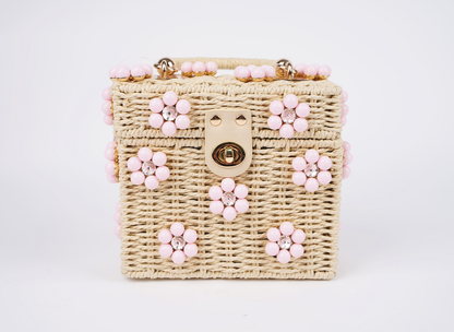 Wicker Bucket Daisy Flower Purse: Navy + White Daisy