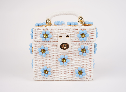 Wicker Bucket Daisy Flower Purse: Navy + White Daisy