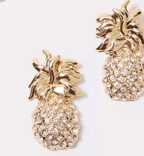 GWP EARRINGS, GOLD METALLIC GWP PINEAPPLE EARRING