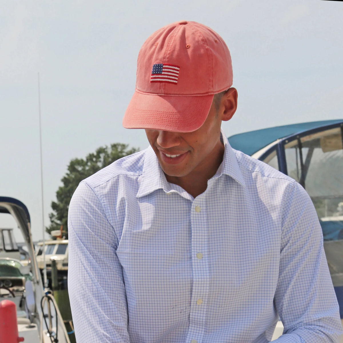 NEEDLEPOINT HAT, American Flag NANTUCKET RED