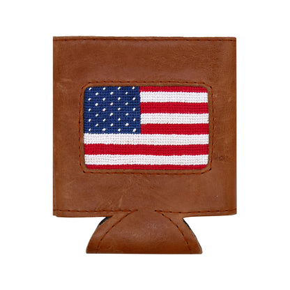 NEEDLEPOINT CAN COOLER, AMERICAN FLAG