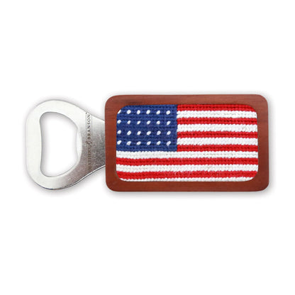 NEEDLEPOINT BOTTLE OPENER, AMERICAN FLAG