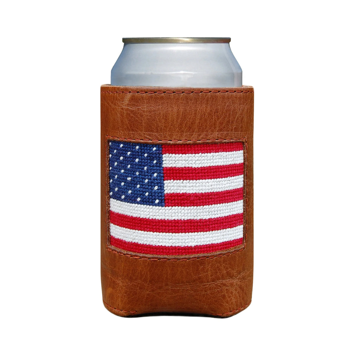 NEEDLEPOINT CAN COOLER, AMERICAN FLAG