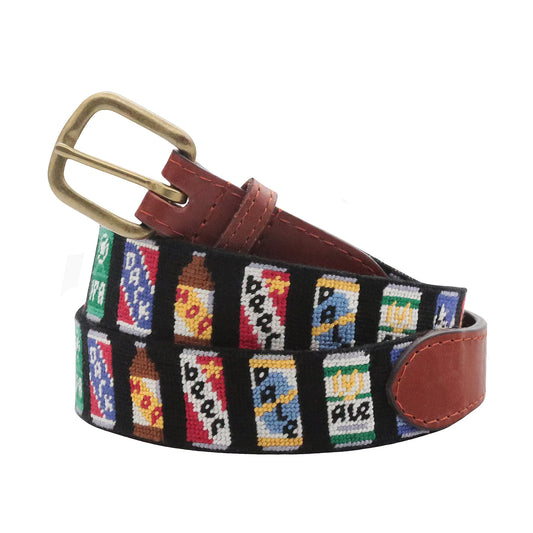 NEEDLEPOINT BELT, BEER CANS