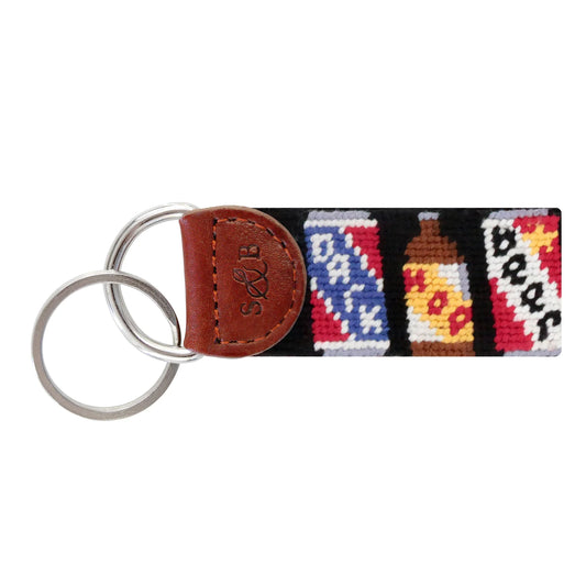 NEEDLEPOINT KEY FOB, BEER CANS