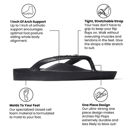 Archies Arch Support Crystal Flip Flops, Crystal Black