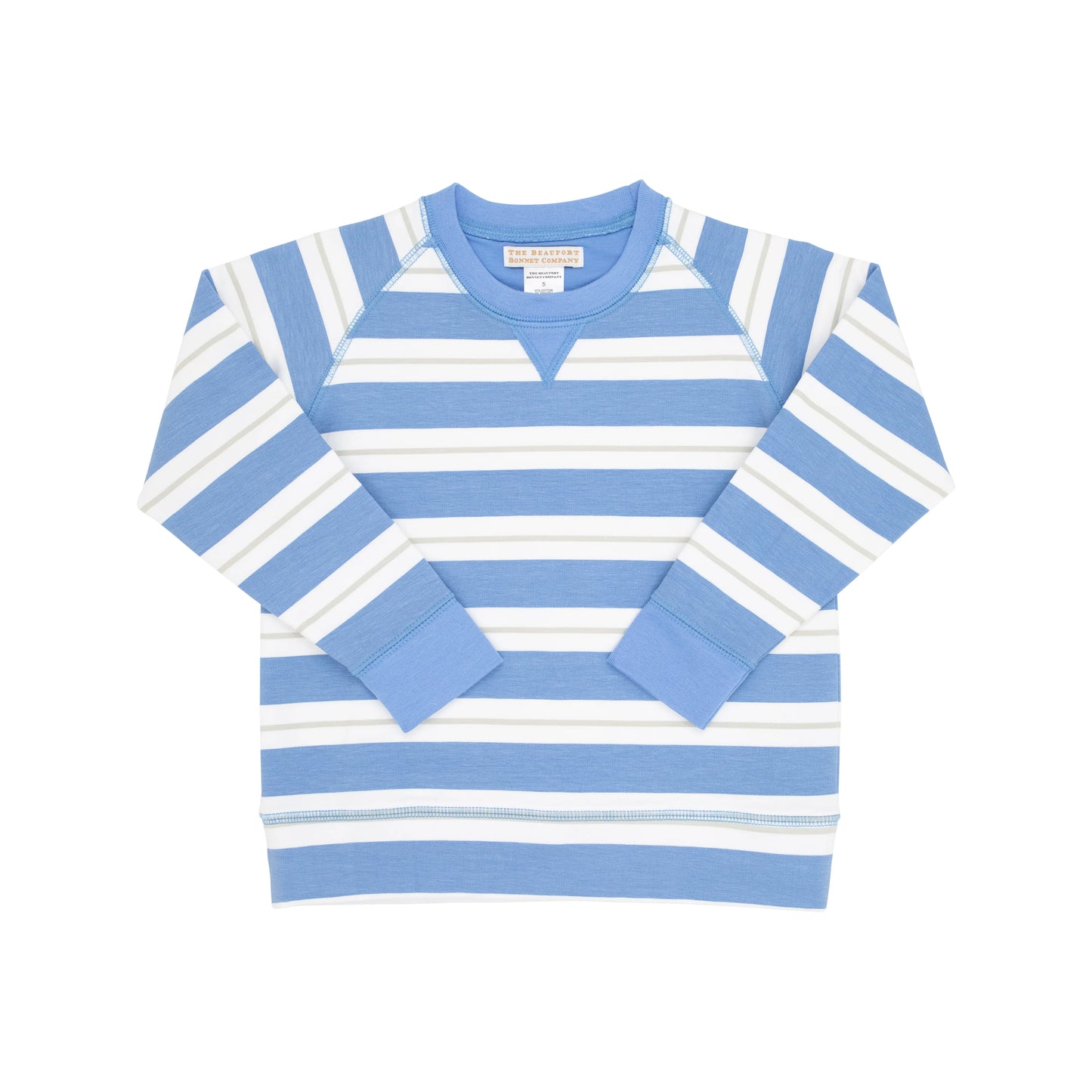 Cassidy Comfy Crewneck - Boys - French Terry, Barbados Blue/White/Sandy Spring Stone Stripe