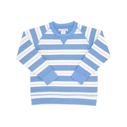 Cassidy Comfy Crewneck - Boys - French Terry, Barbados Blue/White/Sandy Spring Stone Stripe