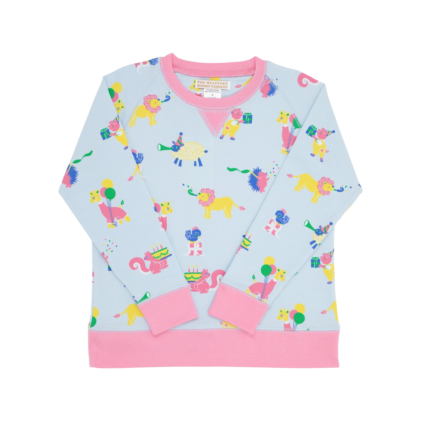 Cassidy Comfy Crewneck - Girls - French Terry, 
Party on Party Animal/Hamptons Hot Pink