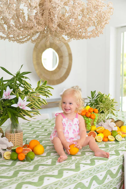 Rosey Romper - Pima, 
Bridgetown Harbour Hand Block/Winter Park Pink