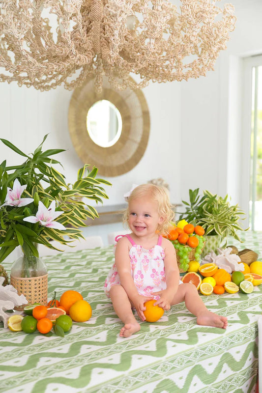 Rosey Romper - Pima, 
Bridgetown Harbour Hand Block/Winter Park Pink