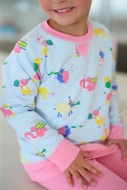 Cassidy Comfy Crewneck - Girls - French Terry, 
Party on Party Animal/Hamptons Hot Pink