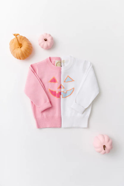 Isabelle's Intarsia Sweater, Sandpearl Pink/Pumpkin Face