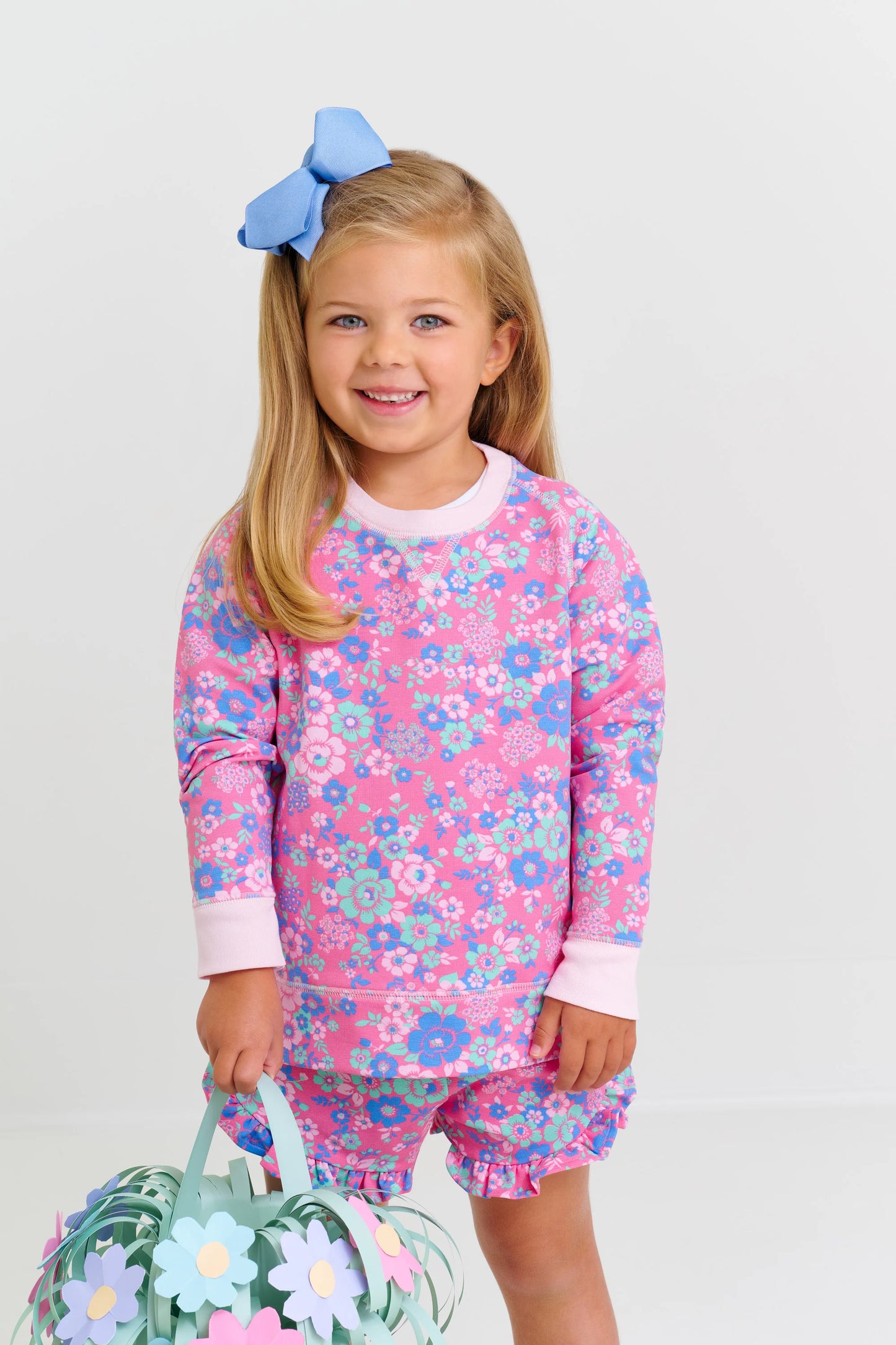 Cassidy Comfy Crewneck - Girls - Mt. Paran Mini Floral with Palm Beach Pink