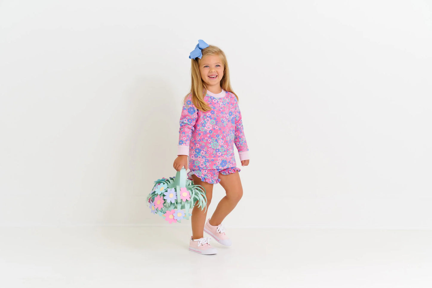 Cassidy Comfy Crewneck - Girls - Mt. Paran Mini Floral with Palm Beach Pink