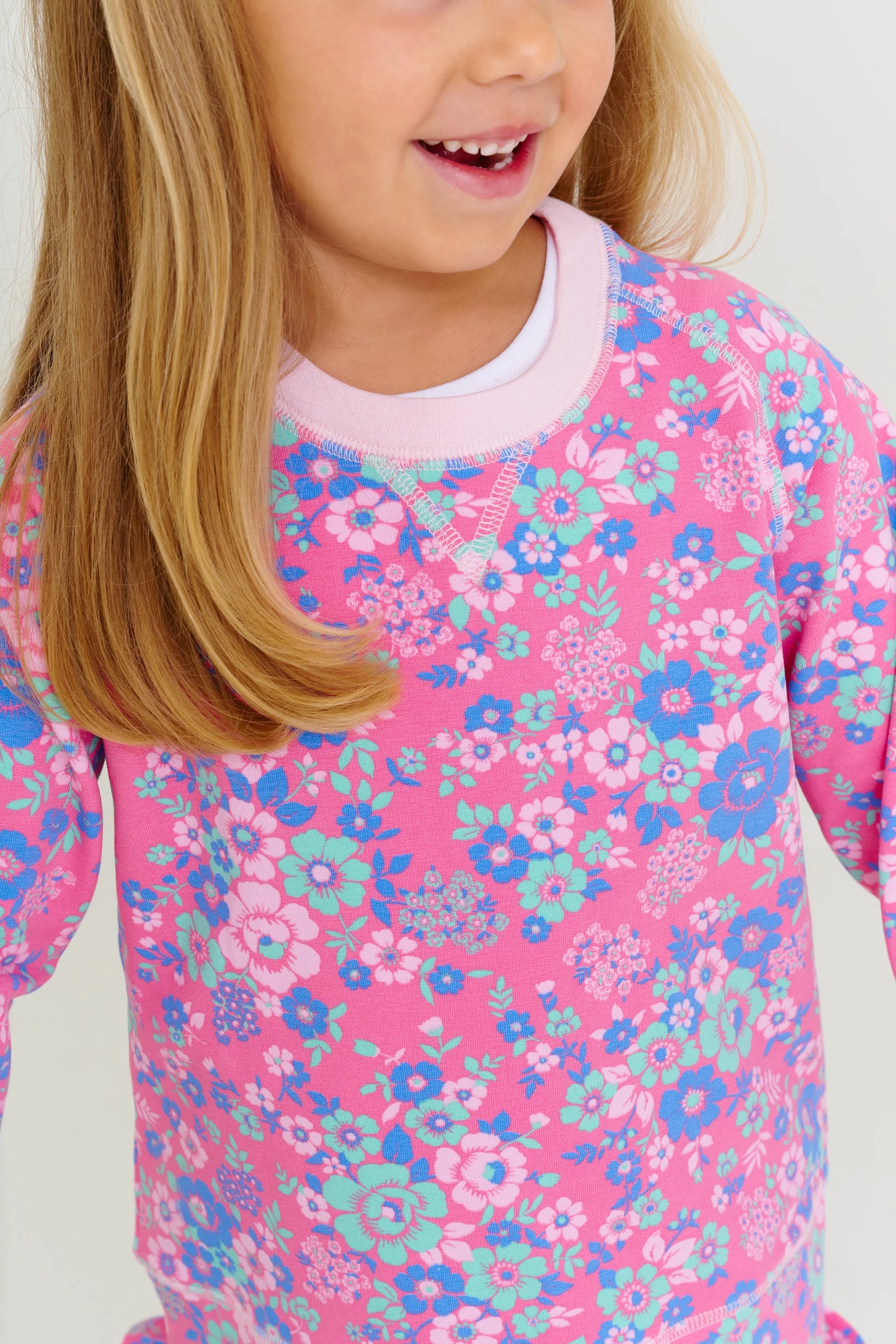 Cassidy Comfy Crewneck - Girls - Mt. Paran Mini Floral with Palm Beach Pink