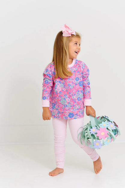 Cassidy Comfy Crewneck - Girls - Mt. Paran Mini Floral with Palm Beach Pink