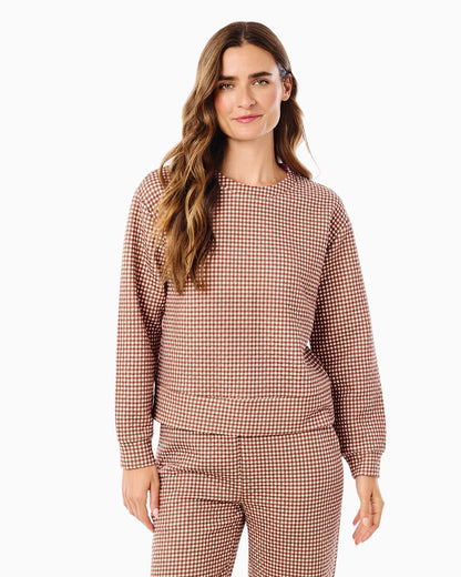 QUILTED BEDFORD SWEATSHIRT - MILK CHOCOLATE GINGHAM