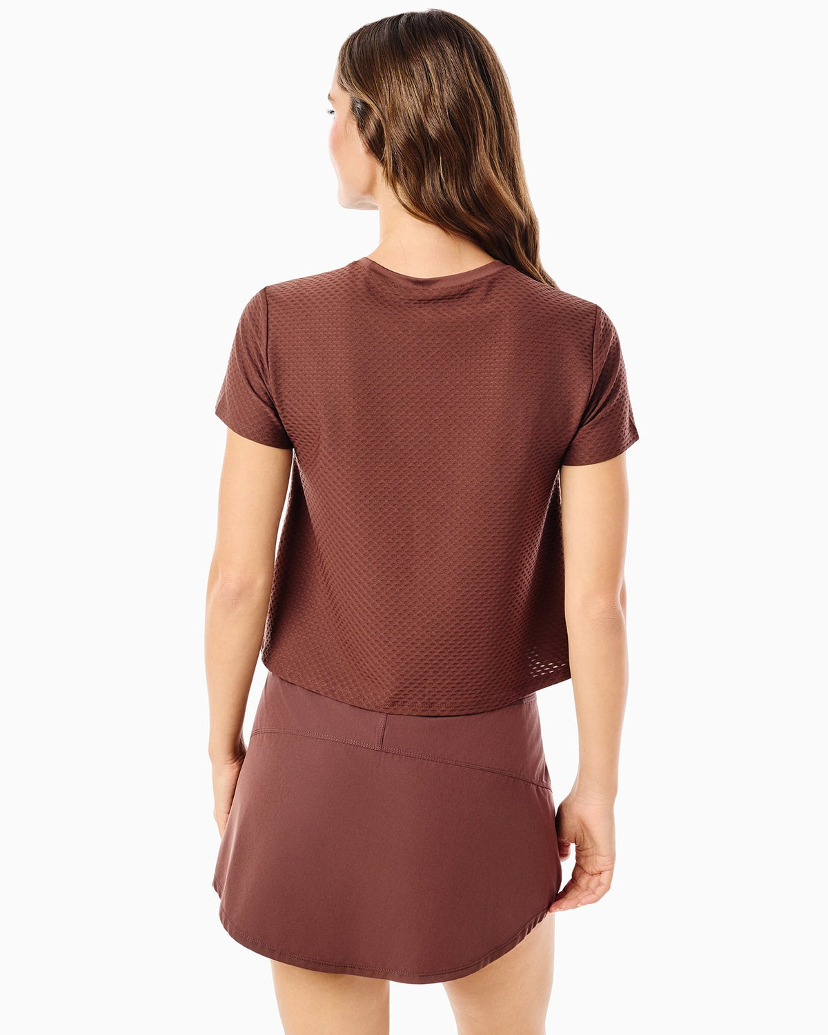 ACTIVE MESH EVERYOTHER DAY SHORT SLEEVE TOP - MILK CHOCOLATE