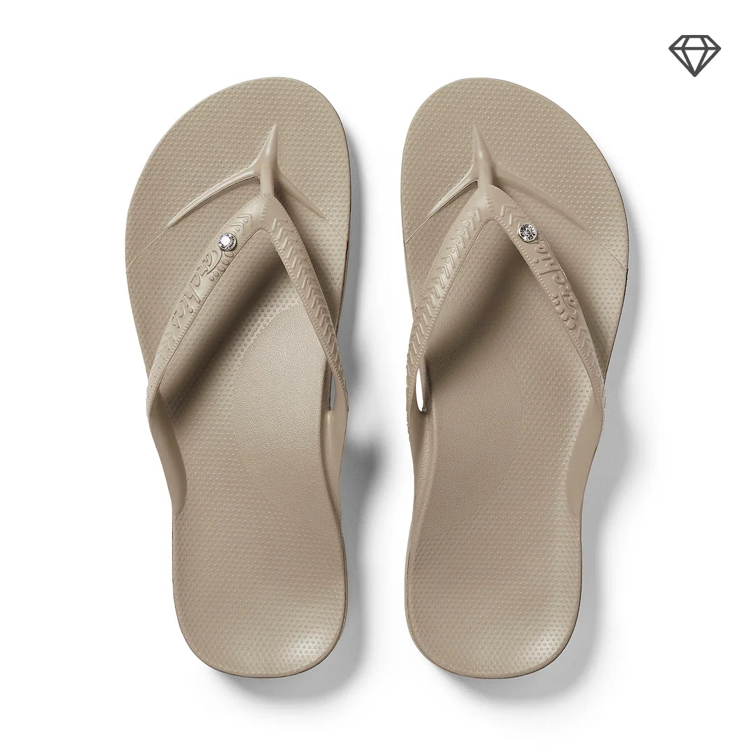 Archies Arch Support Crystal Flip Flops, Crystal Taupe