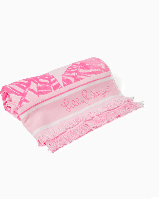 GWP JACQUARD BEACH TOWEL, CONCH SHELL PINK LETS GO BANANAS JACQUARD