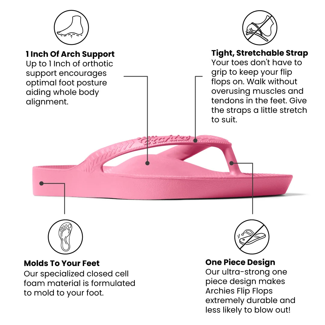 Archies Arch Support Flip Flops, Hot Pink