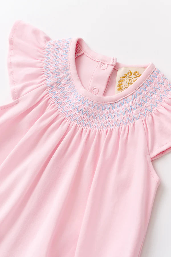 Sandy Smocked Romper, 
Palm Beach Pink/Beale Street Blue and Worth Ave White