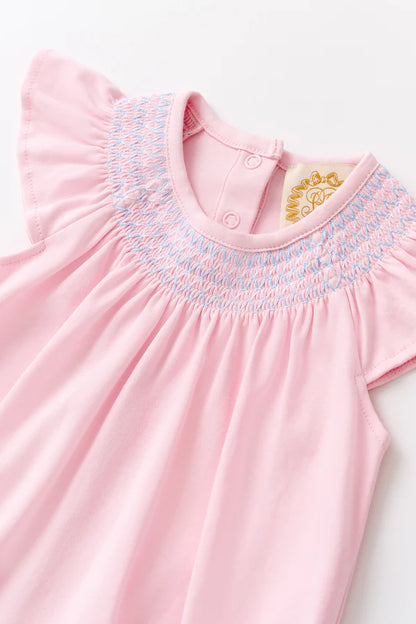 Sandy Smocked Romper, 
Palm Beach Pink/Beale Street Blue and Worth Ave White