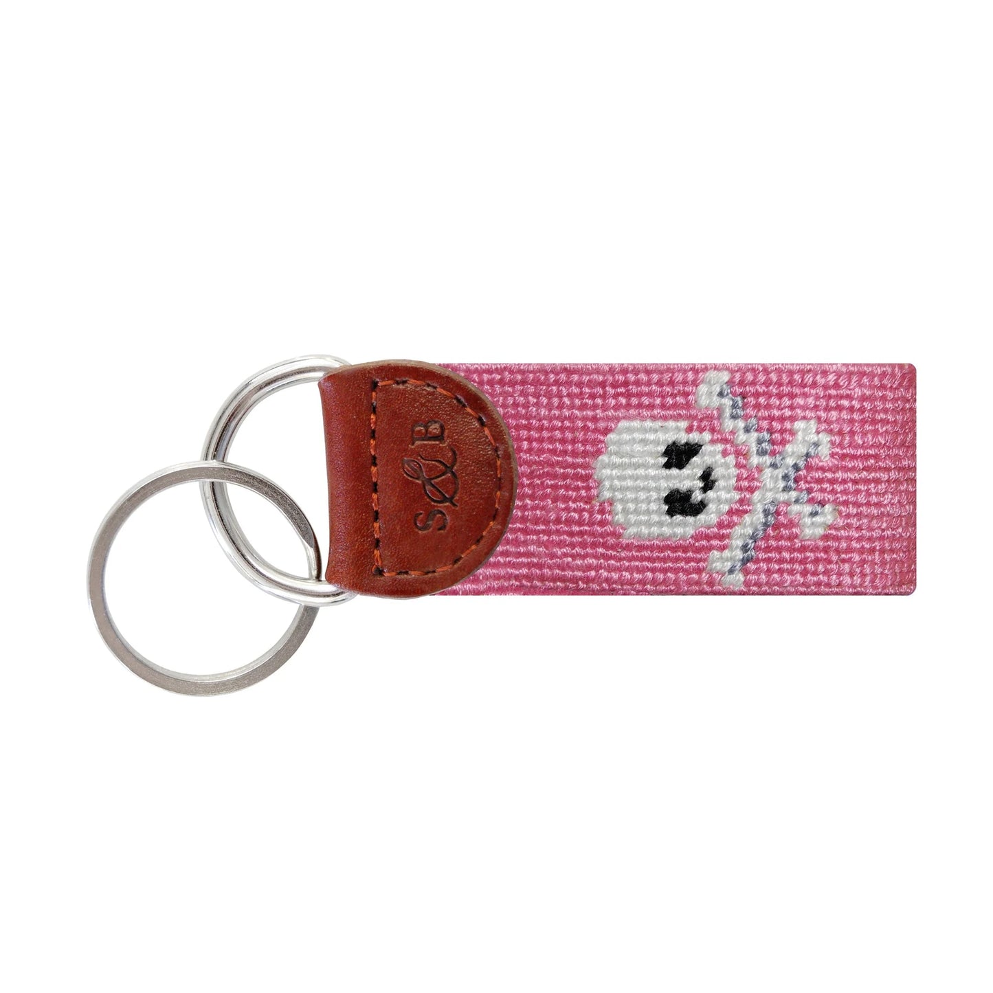 NEEDLEPOINT KEY FOB, Jolly Roger, Pink