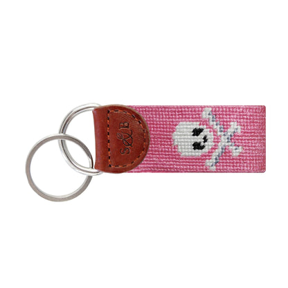 NEEDLEPOINT KEY FOB, Jolly Roger, Pink