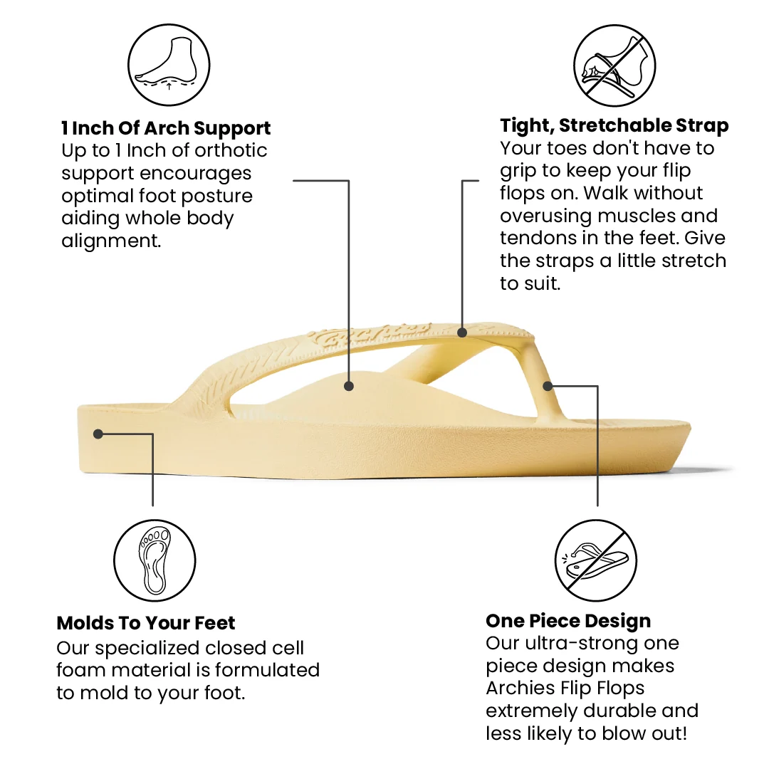 Archies Arch Support Flip Flops, Lemon