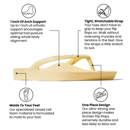 Archies Arch Support Flip Flops, Lemon
