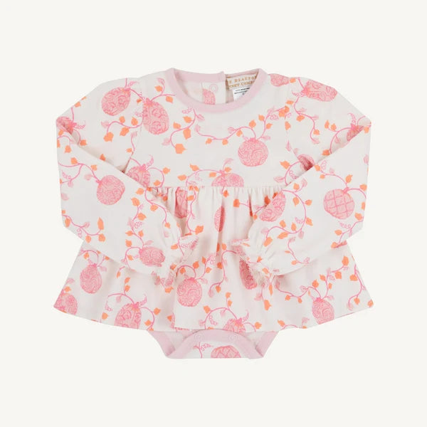 Long Sleeve Daisy Diaper Cover Dress, 
Gourd-geous (Palmetto Pearl)/Palm Beach Pink