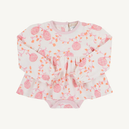 Long Sleeve Daisy Diaper Cover Dress, 
Gourd-geous (Palmetto Pearl)/Palm Beach Pink