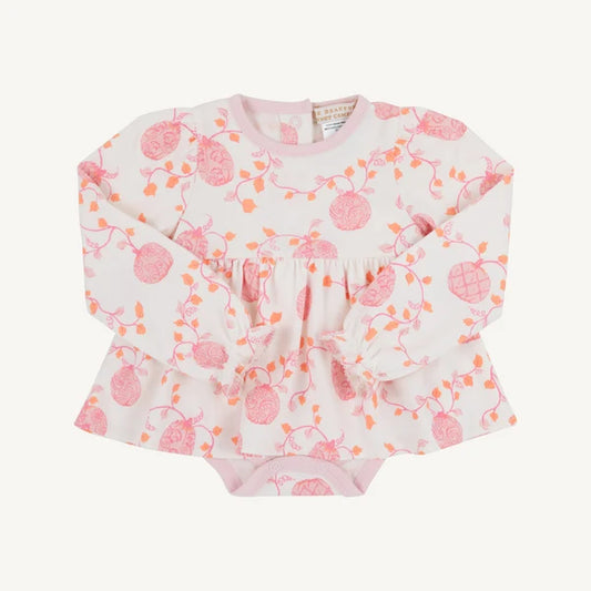 Long Sleeve Daisy Diaper Cover Dress, 
Gourd-geous (Palmetto Pearl)/Palm Beach Pink