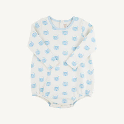 Long Sleeve Patton Play Romper - Vintage Prep Pumpkin Pails with Buckhead Blue
