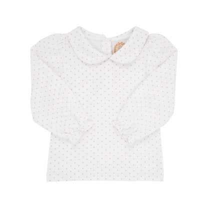 Maude's Peter Pan Collar Shirt - Pima LS, 
Sandpearl Pink Microdot