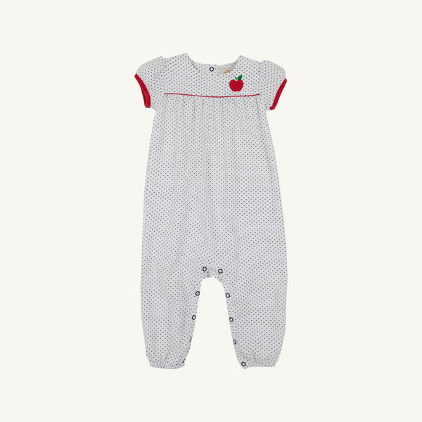 Penny's Playsuit, 
Nantucket Navy Microdot/Richmond Red/Apple