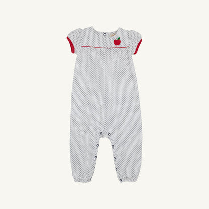 Penny's Playsuit, 
Nantucket Navy Microdot/Richmond Red/Apple