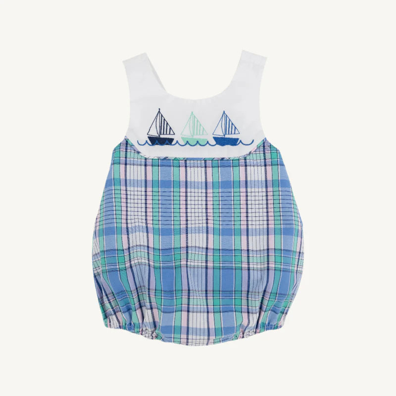 Sandler Sunsuit - Lauderdale Pier Plaid with Worth Avenue White & Sailboat Appliques