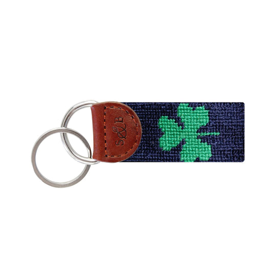 NEEDLEPOINT KEY FOB, SHAMROCK NAVY