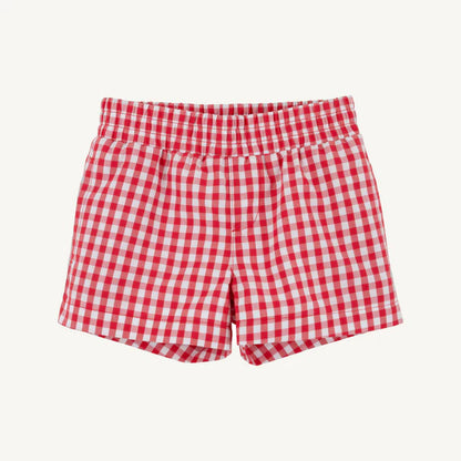 Sheffield Shorts, Richmond Red Gingham with Belhaven Blue Stork