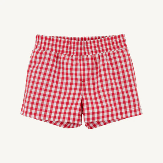 Sheffield Shorts, Richmond Red Gingham with Belhaven Blue Stork