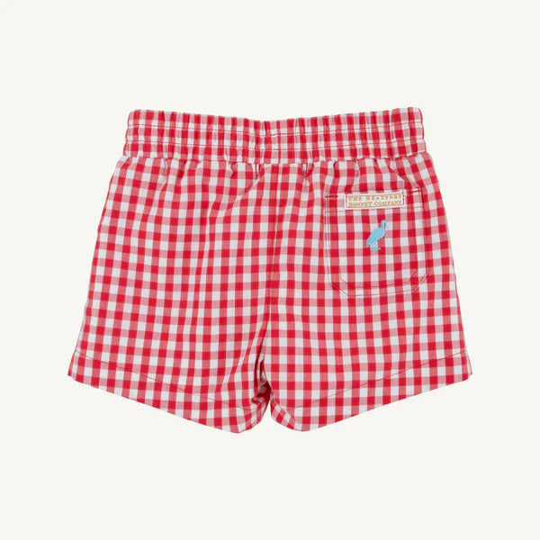 Sheffield Shorts, Richmond Red Gingham with Belhaven Blue Stork