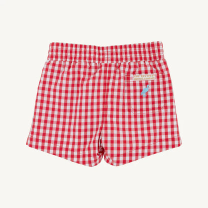 Sheffield Shorts, Richmond Red Gingham with Belhaven Blue Stork