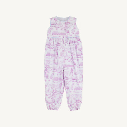 Sleeveless Rebecca Romper - Lavender and Lambs with Beale Street Blue