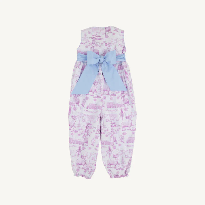 Sleeveless Rebecca Romper - Lavender and Lambs with Beale Street Blue