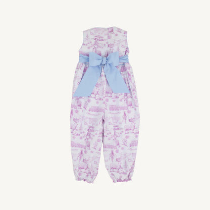 Sleeveless Rebecca Romper - Lavender and Lambs with Beale Street Blue