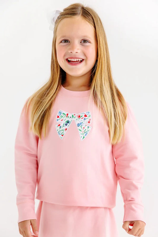 Cassidy Comfy Crewneck Puff Sleeve, 
Sandpearl Pink/Fair St Floral/Bow